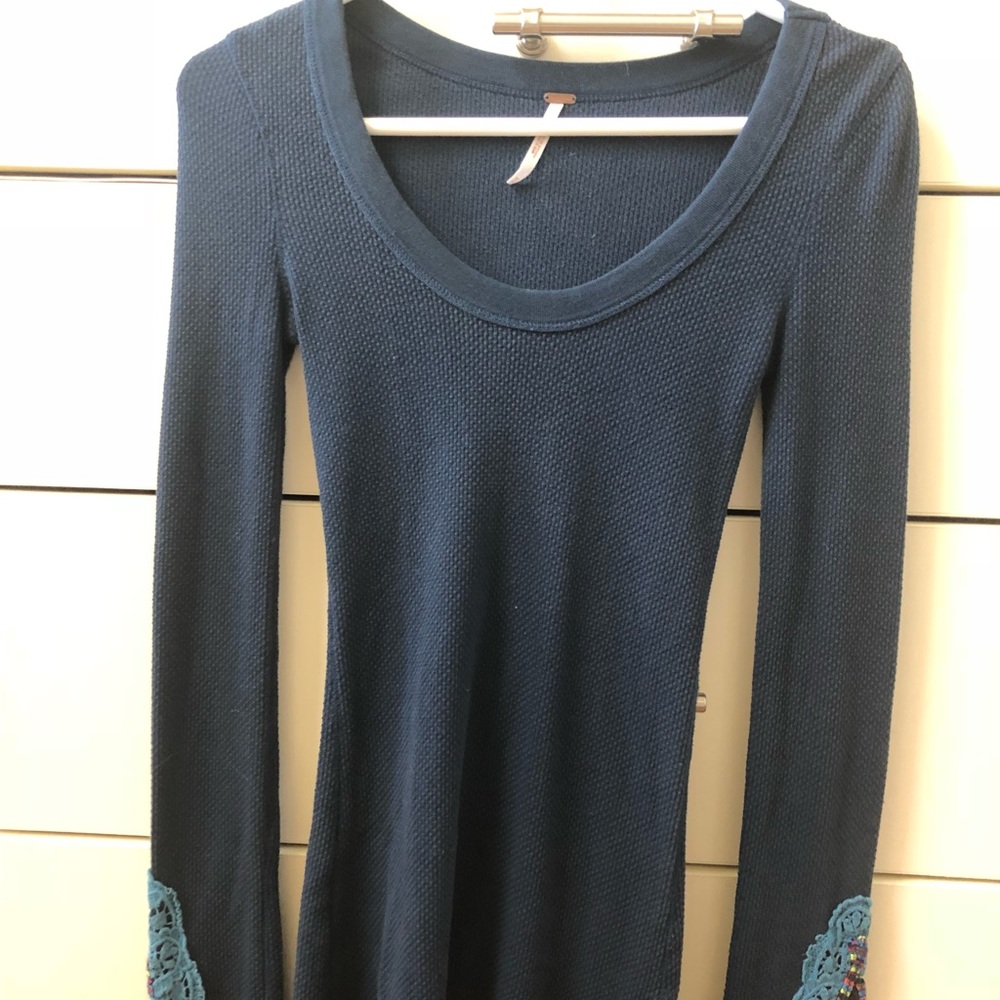 Free People Long Sleeve Shirt Embellished Sleeves